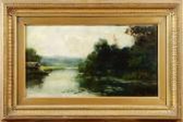 Insjolandskap Med Man I Eka Oil Painting by Henry John Yeend King