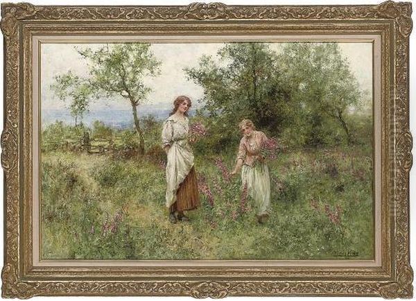 Gathering Foxgloves Oil Painting by Henry John Yeend King