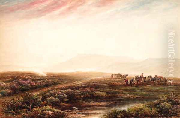 Carting peat on a Yorkshire moor Oil Painting by James Orrock