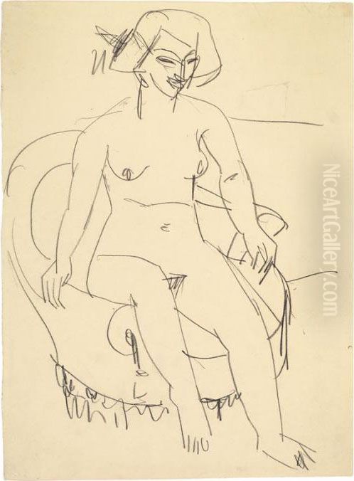 Sitzender Akt Auf Einem Sessel Oil Painting by Ernst Ludwig Kirchner