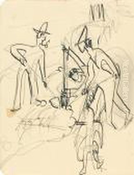 Bauern Beimgraben Oil Painting by Ernst Ludwig Kirchner