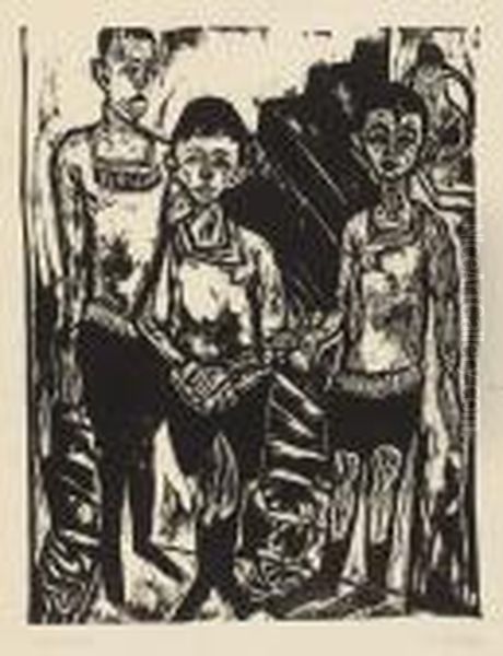 Drei Knaben (sohne Fehr) Oil Painting by Ernst Ludwig Kirchner