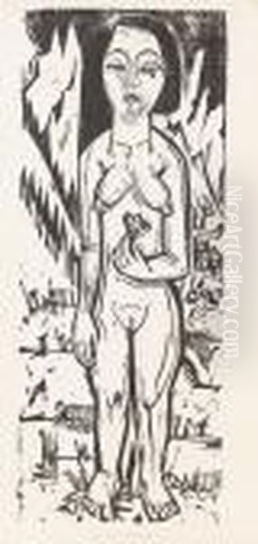 Akt Mit Blume Oil Painting by Ernst Ludwig Kirchner