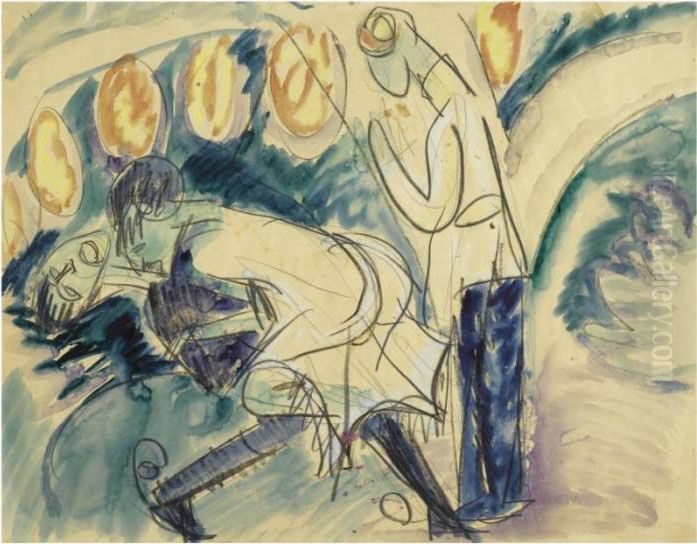 Pantomime Reimann 3 Oil Painting by Ernst Ludwig Kirchner