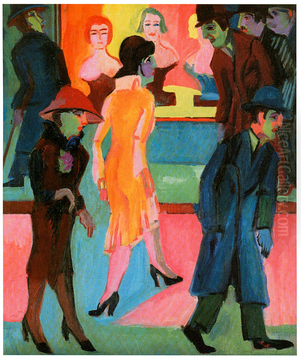 Strassenbild Vor Dem Friseurladen Oil Painting by Ernst Ludwig Kirchner