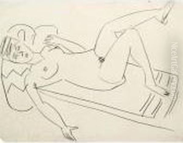 Liegendes Madchen (reclining Girl) Oil Painting by Ernst Ludwig Kirchner