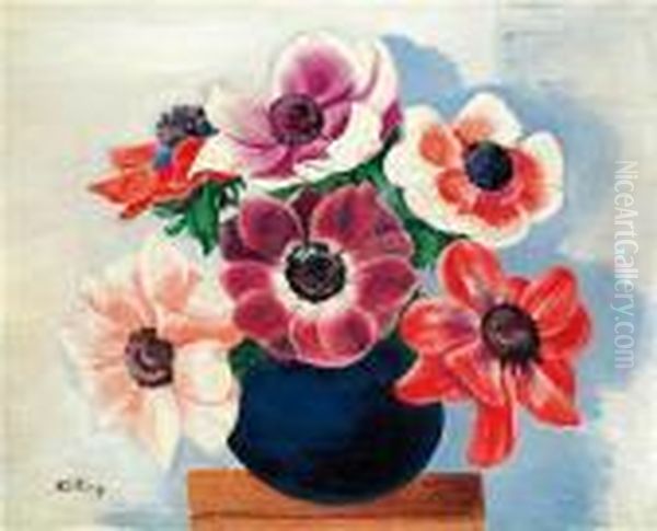 Bouquet D'anemone Dans Un Vase Oil Painting by Jean Kisling