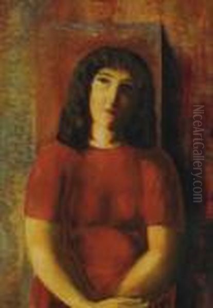Jeune Fille A La Robe Rouge Oil Painting by Jean Kisling