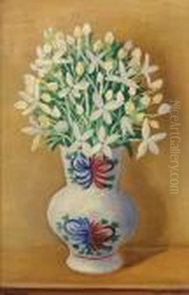 Bouquet De Fleurs Au Vase Blanc Oil Painting by Jean Kisling