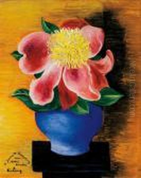Flower In Blue Vase Oil Painting by Jean Kisling
