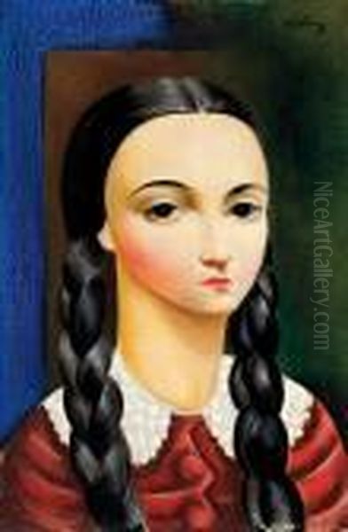 Jeune Fille Aux Nattes Oil Painting by Jean Kisling