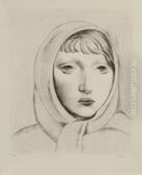 Tete De Jeune Femme, 
Fichu Sur La Tete Oil Painting by Jean Kisling