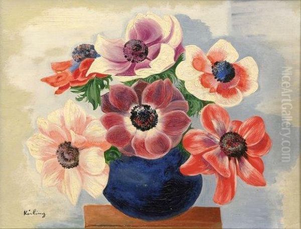 Bouquet D'anemones Dans Un Vase Oil Painting by Jean Kisling