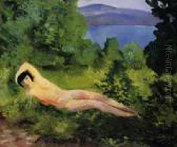 Nu Couche Dans Les Feuillages, St. Tropez Oil Painting by Jean Kisling