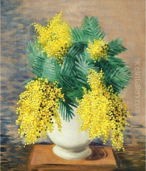 Bouquet De Mimosas Oil Painting by Jean Kisling