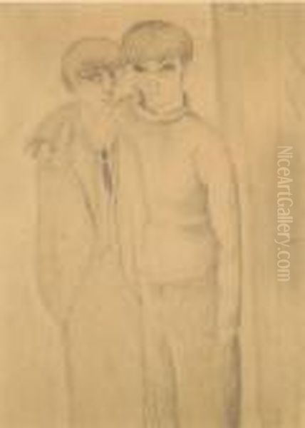 Kisling Et Renee (autoportrait) Oil Painting by Jean Kisling