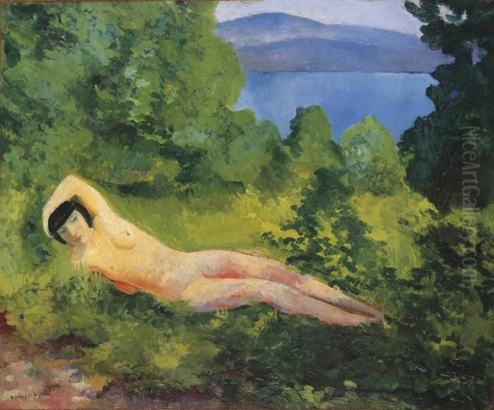 Nu Couche Dans Les Feuillages Oil Painting by Jean Kisling