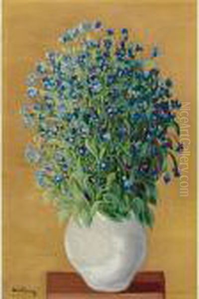 Fleurs Bleues Dans Un Vase Oil Painting by Jean Kisling