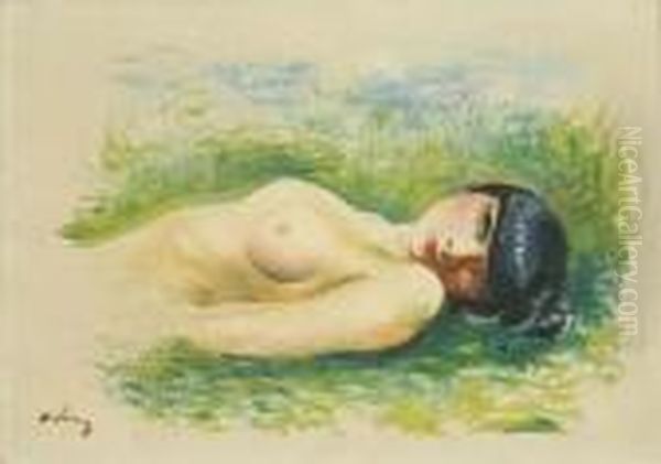 Nu Allong Sur L'herbe Oil Painting by Jean Kisling
