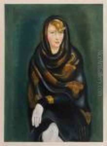 Femme En Robe Noir Oil Painting by Jean Kisling