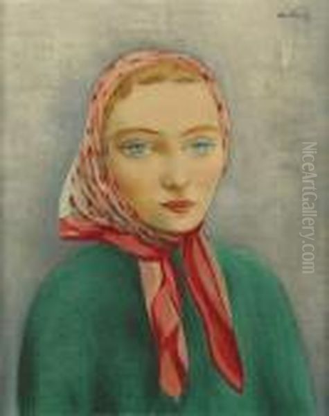 Jeune Femme Blonde Au Fichu Rose Oil Painting by Jean Kisling