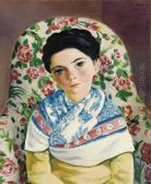 Buste De Jeune Fille Au Chale Fleuri Oil Painting by Jean Kisling