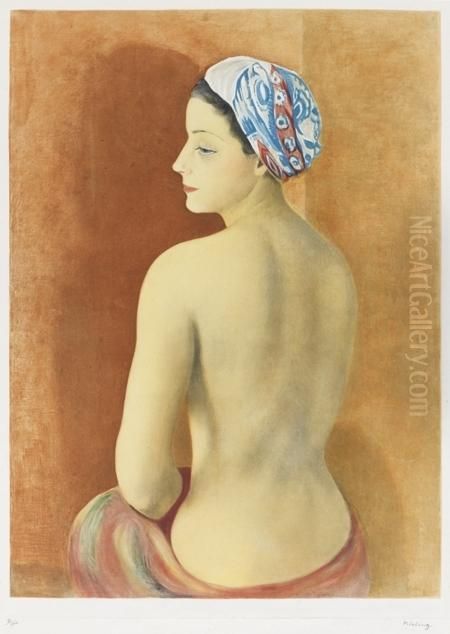 Nu Assis Au Turban. 578 X 425 Oil Painting by Jean Kisling