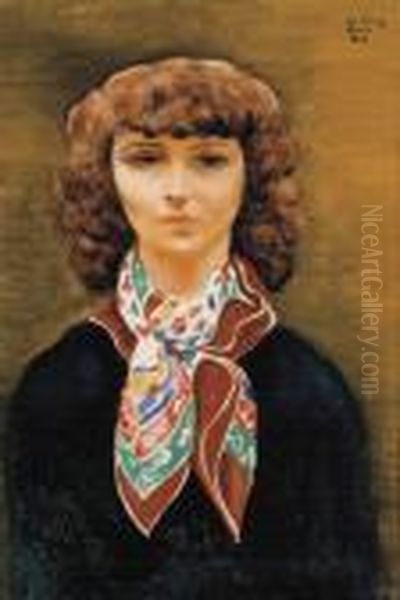 Portrait De Madeleine Lebeau Oil Painting by Jean Kisling