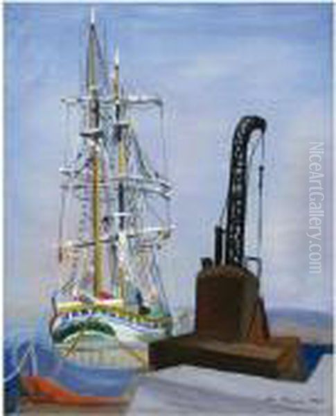Bateau Et Grue A La Seyne Oil Painting by Jean Kisling