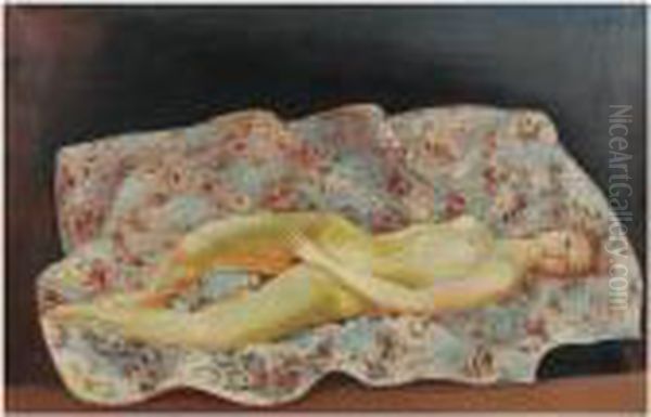 Nu Allonge Sur Tapis Fleuri Oil Painting by Jean Kisling