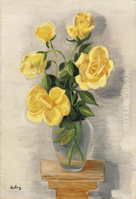 Vase De Roses Jaunes Oil Painting by Jean Kisling