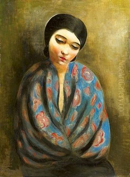 Jeune Fille Au Chle Bleu Oil Painting by Jean Kisling