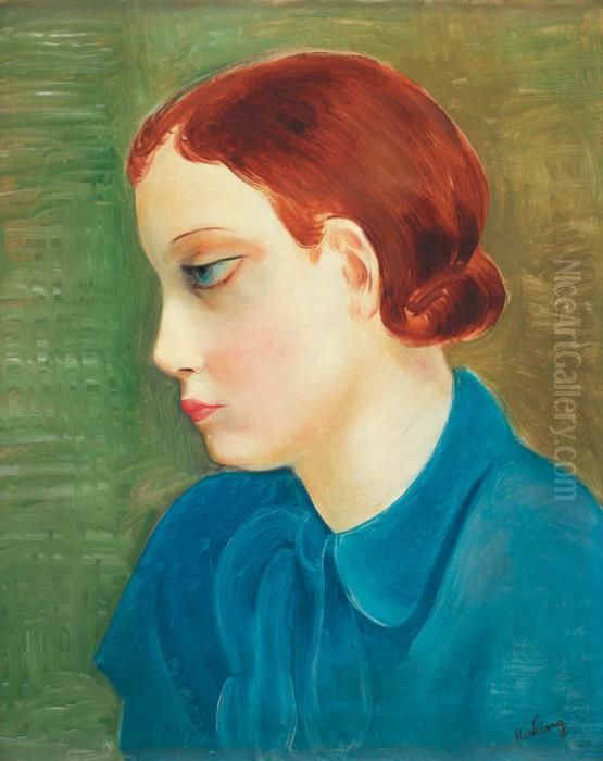 Portrait Au Corsage Bleu Oil Painting by Jean Kisling