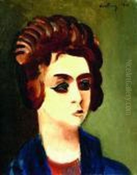 Tete De Jeune Femme Brune, 1918 Oil Painting by Jean Kisling
