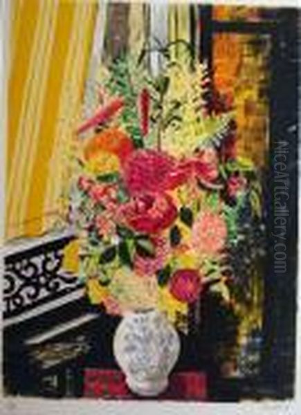 Bouquet De Fleurs A La Fenetre. Oil Painting by Jean Kisling