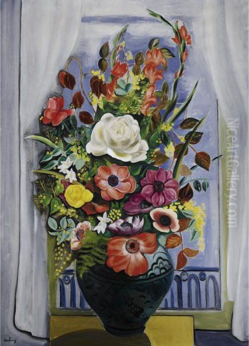 Grand Bouquet Devant La Fenetre Oil Painting by Jean Kisling