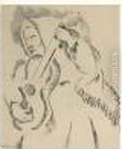 Femme A La Guitare Oil Painting by Jean Kisling