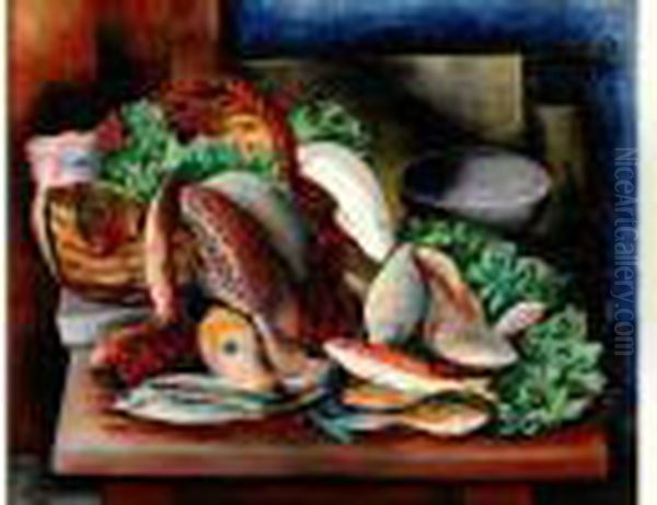 Nature Morte Aux Poissons Oil Painting by Jean Kisling