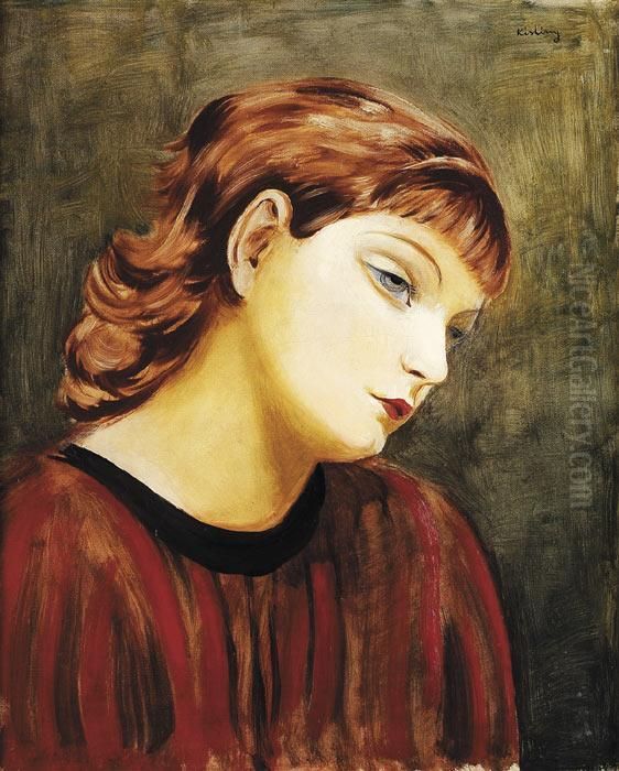 Jeune Fille En Rouge Oil Painting by Jean Kisling