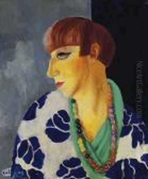 Portrait De Mme Renee Kisling Oil Painting by Jean Kisling