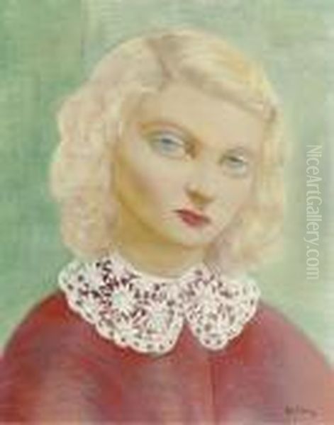 Portrait A La Collerette Oil Painting by Jean Kisling