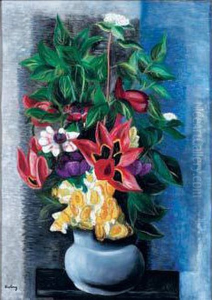 Grand Bouquet Au Vase Gris, Circa 1921 Oil Painting by Jean Kisling