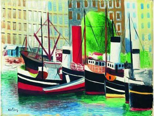Bateaux Dans Le Port De Marseille Oil Painting by Jean Kisling