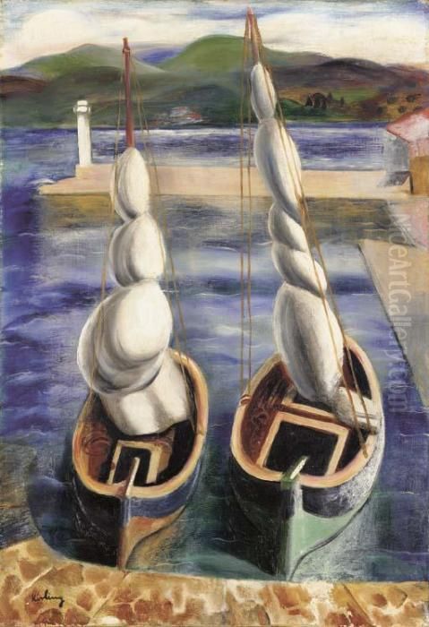 Les Deux Bateaux Oil Painting by Jean Kisling