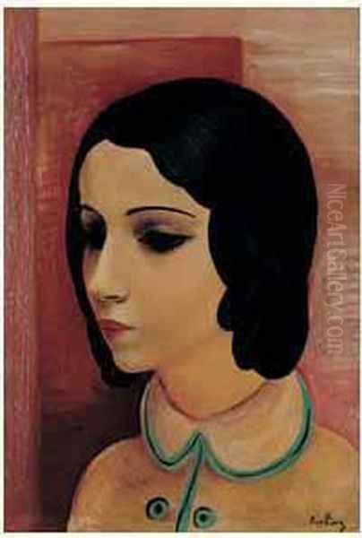 Portrait De Jeune Fille Brune Oil Painting by Jean Kisling