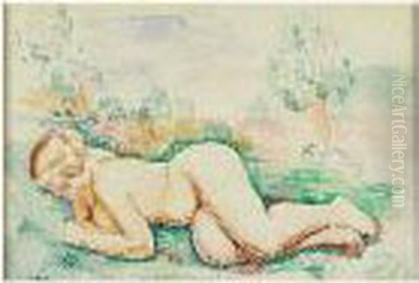 Nu Allonge Dans L'herbe Oil Painting by Jean Kisling
