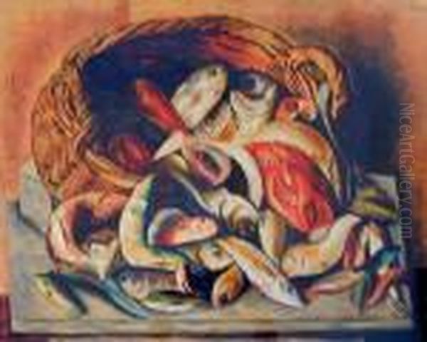 Martwa Natura Z Koszem Ryb Oil Painting by Jean Kisling