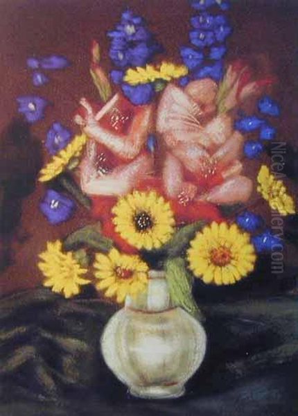 Bukiet Kwiatow W Bialym Wazonie Oil Painting by Jean Kisling