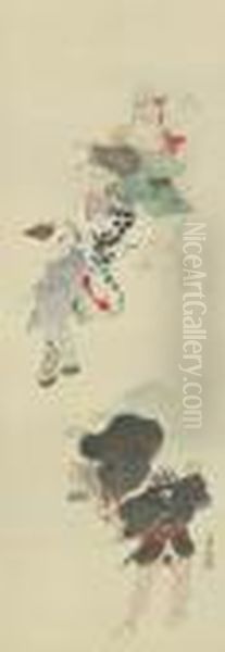 Bon Festival Dancers Oil Painting by Kobayashi Kiyochika