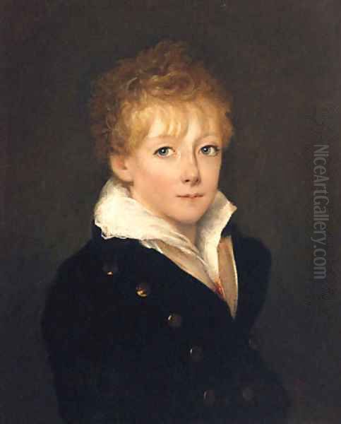 Portrait Of A Boy, Quarter-Length, In A Blue Coat And White Shirt Oil Painting by William Owen